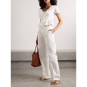 Loretta Caponi Giannella Lace Trimmed Top in Flowery Plumetis XS